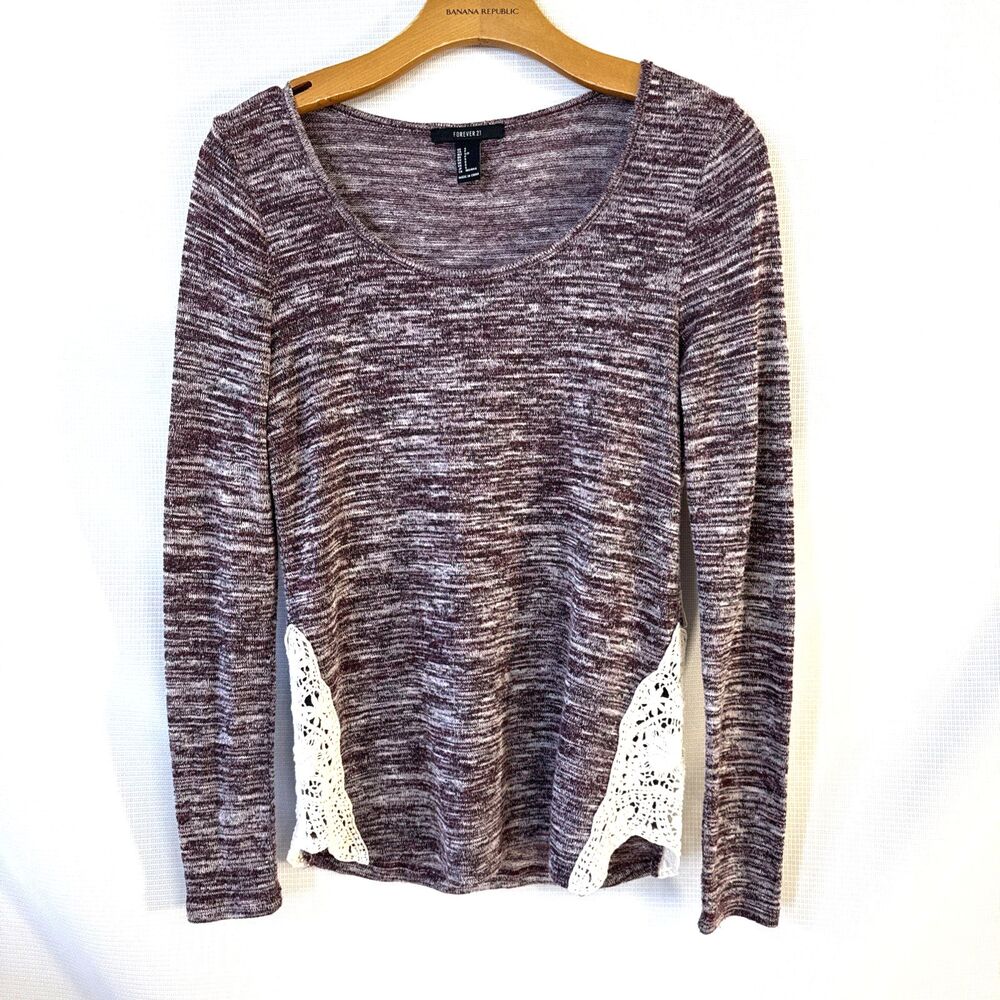 Forever 21 Sweater Women's Side Lace Insert - S -Heathered Wine Cottage Fashion